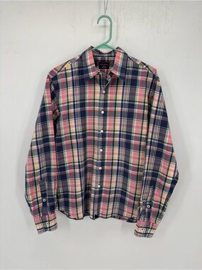 UNTUCKit Men’s Pink, Navy & Cream Plaid Button-Down Shirt 100% Cotton Size Sm